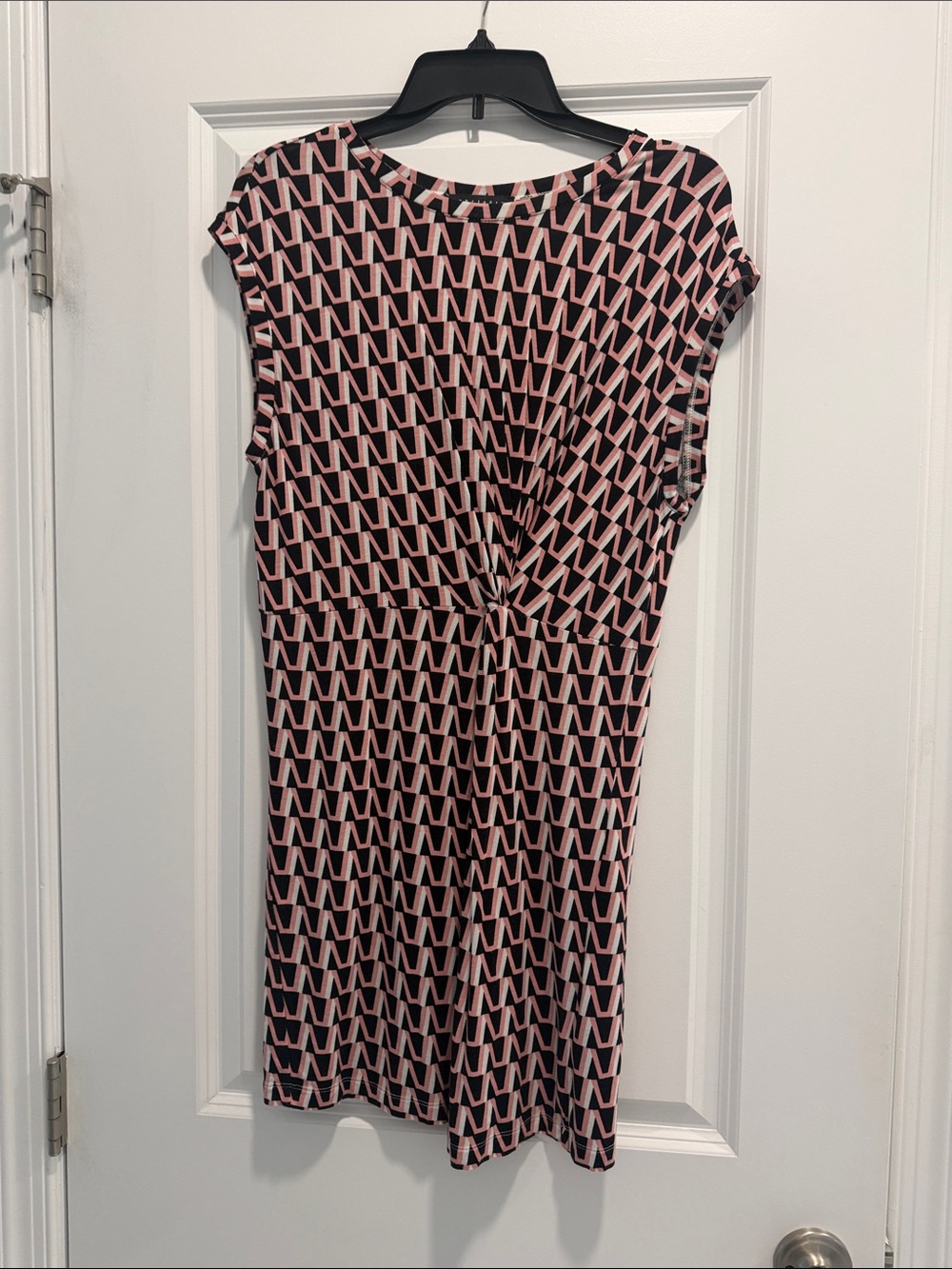 Sanctuary Pink & Black Geometric Knot-Front Midi Dress